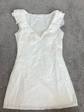 SHEIN 100% Cotton White Ruffle V-Neck Mini Dress- size XS